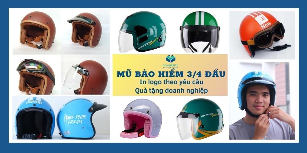 Mũ bảo hiểm 3/4 đầu in logo theo yêu cầu