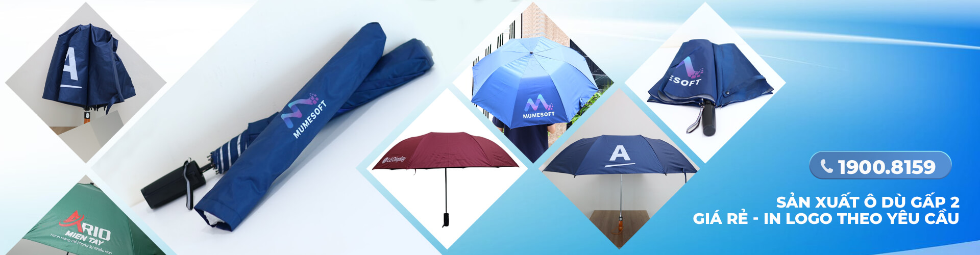 Sản xuất ô dù cầm tay gấp 2 in logo công ty - Quatangviva.com