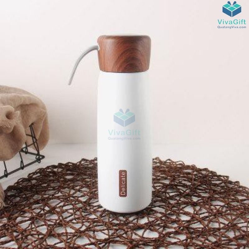 Bình giữ nhiệt nắp gỗ Delecate 500ml Q033 khắc làm quà tặng