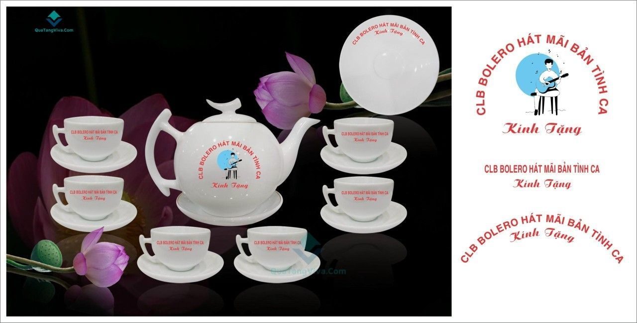 bộ ấm chén in logo