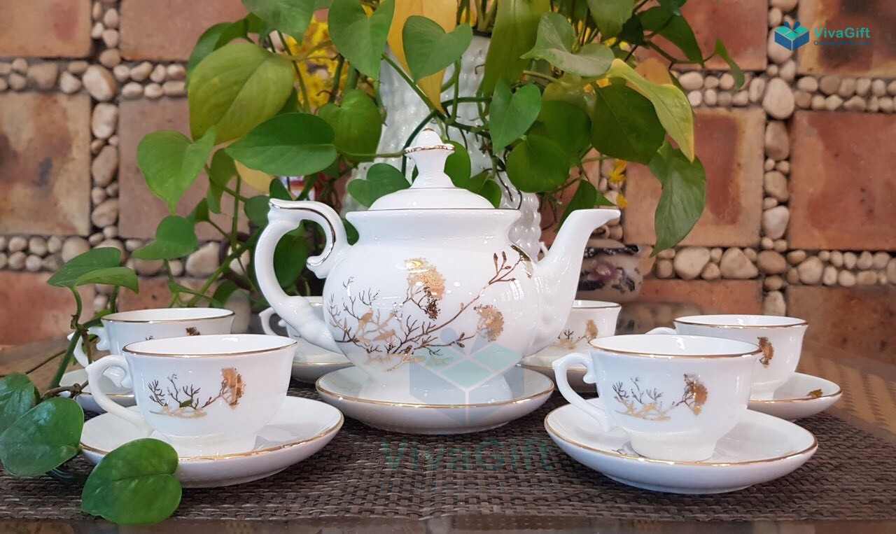 bộ cát tường ấm chén bát tràng