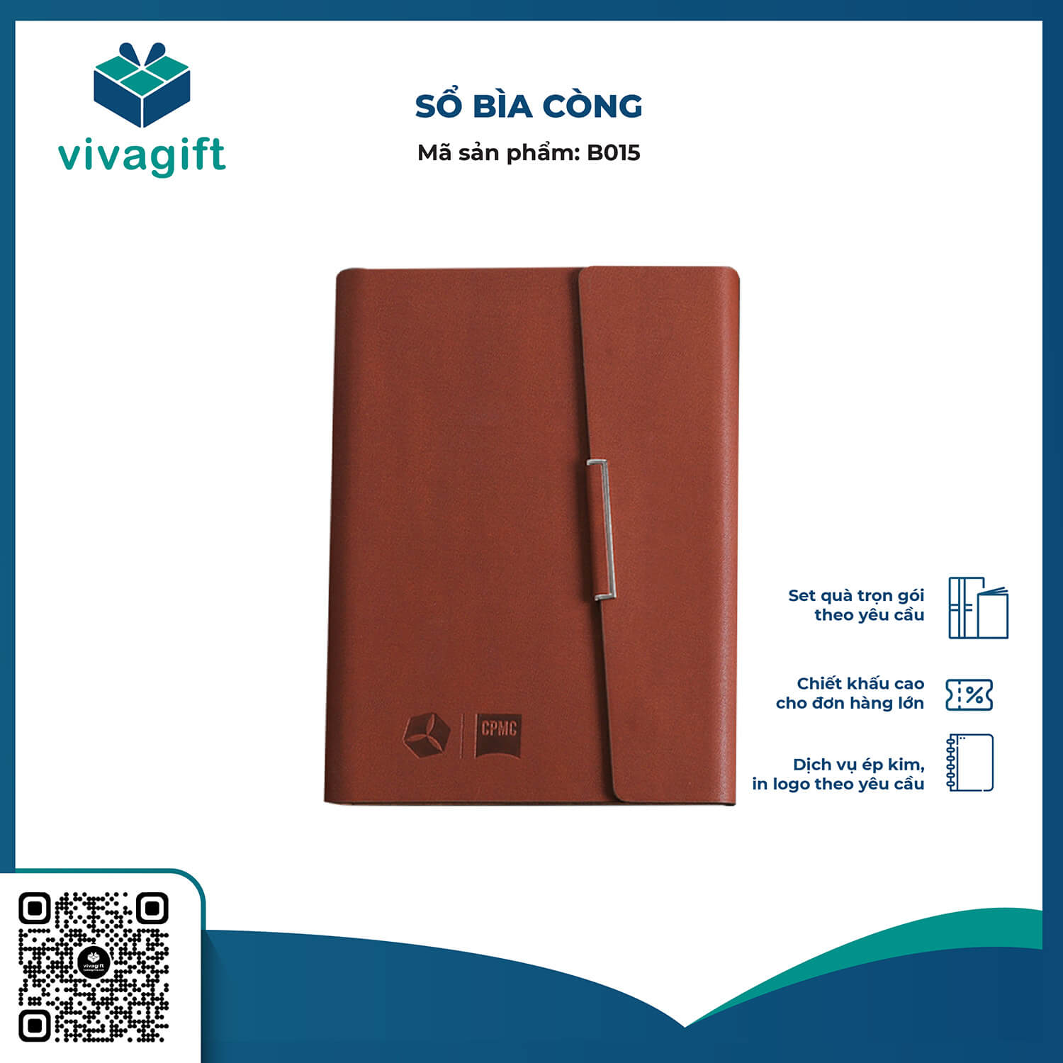 Sổ Tay Bìa Còng B015 Da PU - Quà Tặng Viva