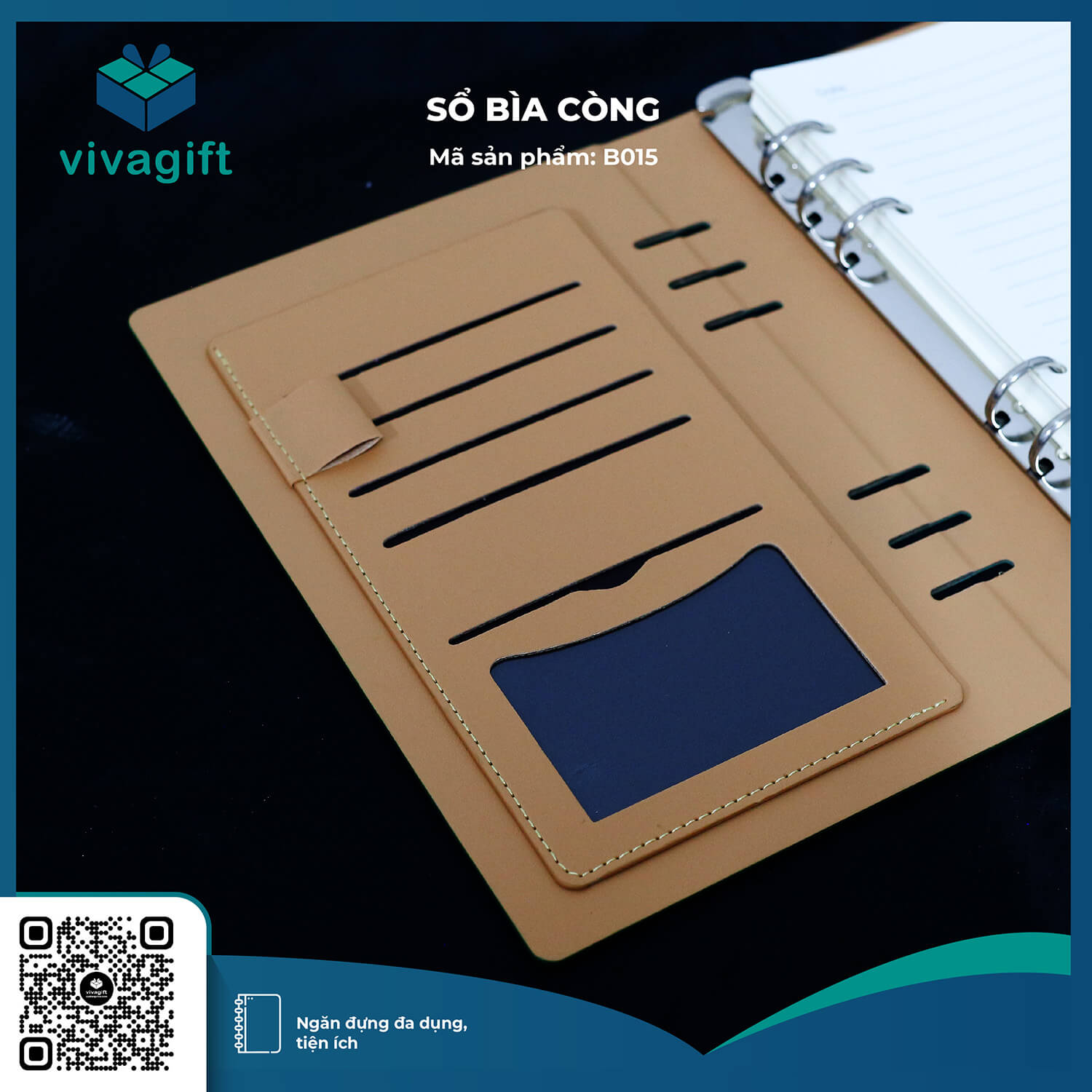 Sổ Tay Bìa Còng B015 Da PU - Quà Tặng Viva