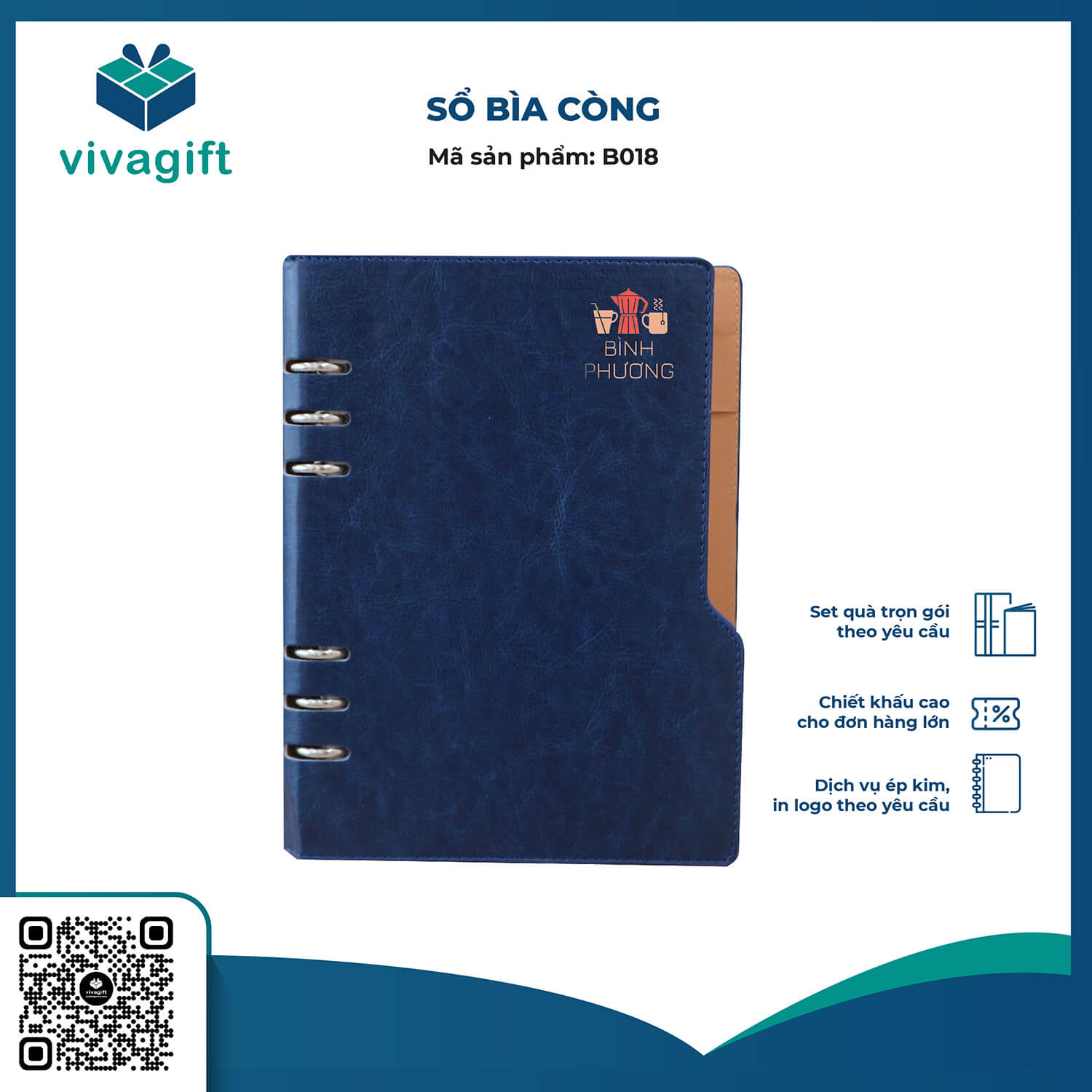 Sổ Tay Bìa Còng B018 - Quà Tặng Viva