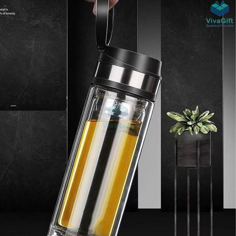 Bình Nước Thuỷ Tinh 2 Lớp Giữ Nhiệt 320ml Q501in logo theo yêu cầu