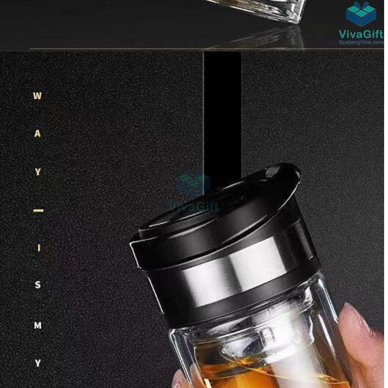 Bình Nước Thuỷ Tinh 2 Lớp Giữ Nhiệt 320ml Q501 in logo làm quà tặng
