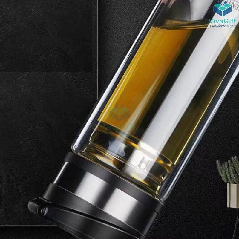 Bình Nước Thuỷ Tinh 2 Lớp Giữ Nhiệt 320ml Q501 in logo làm quà tặng