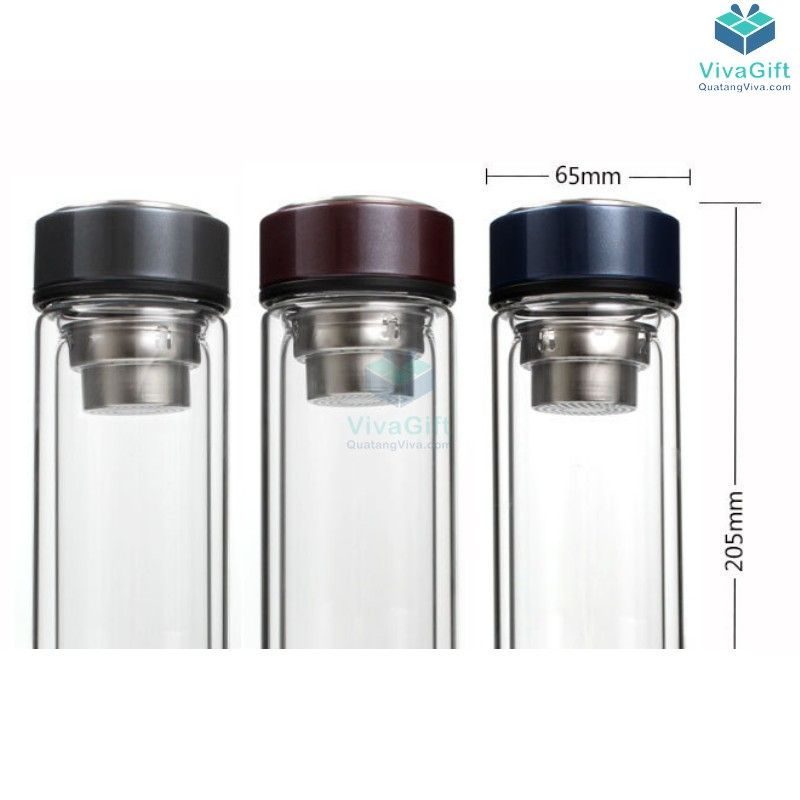 Bình Nước Thuỷ Tinh 2 Lớp Giữ Nhiệt 400ml Q502 in logolafm quà tặng doanh nghiệp