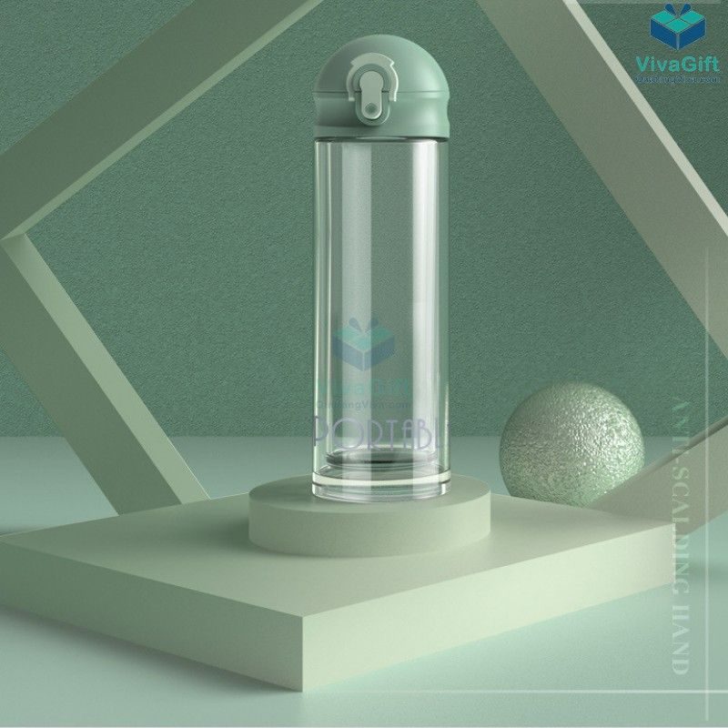 Bình Nước Thuỷ Tinh Nắp Bật 330ml Q094 in logo công ty làm quà tặng