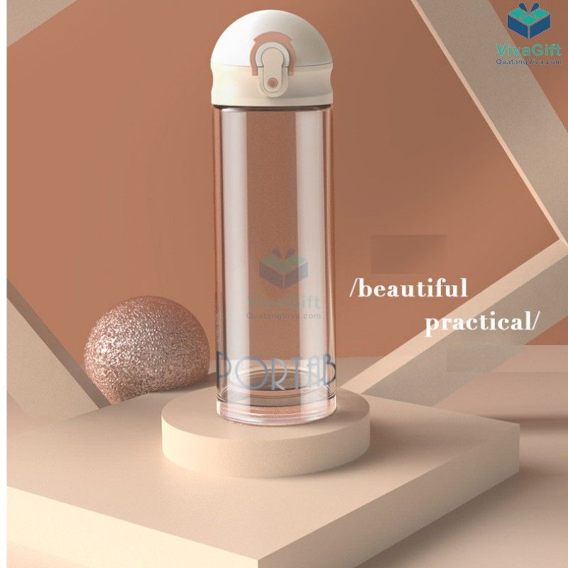 Bình Nước Thuỷ Tinh Nắp Bật 330ml Q094 khắc tên theo yêu cầu
