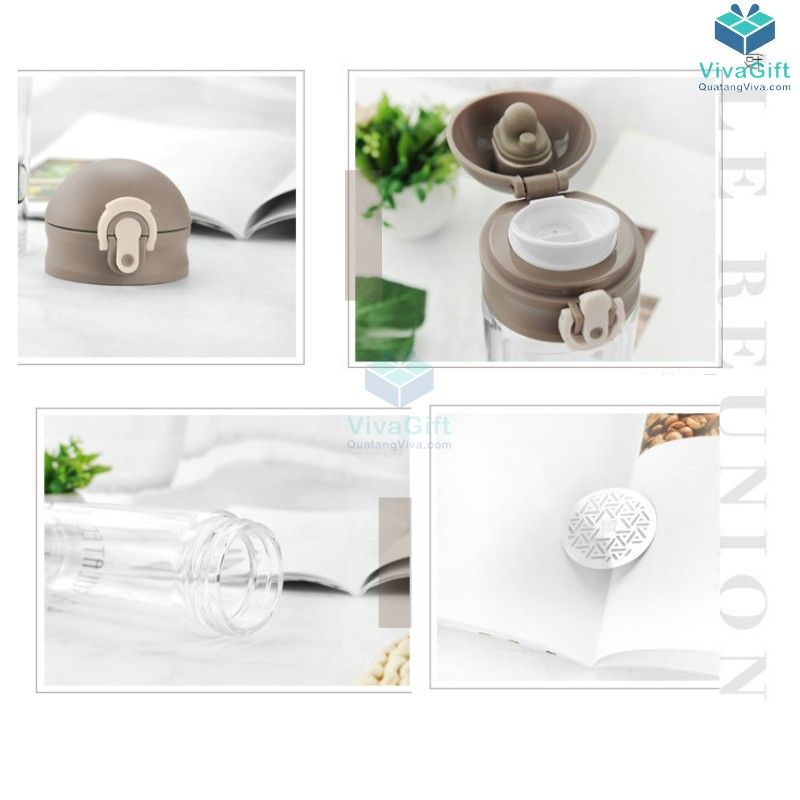 Bình Nước Thuỷ Tinh Nắp Bật 330ml Q094 in logo công ty làm quà tặng