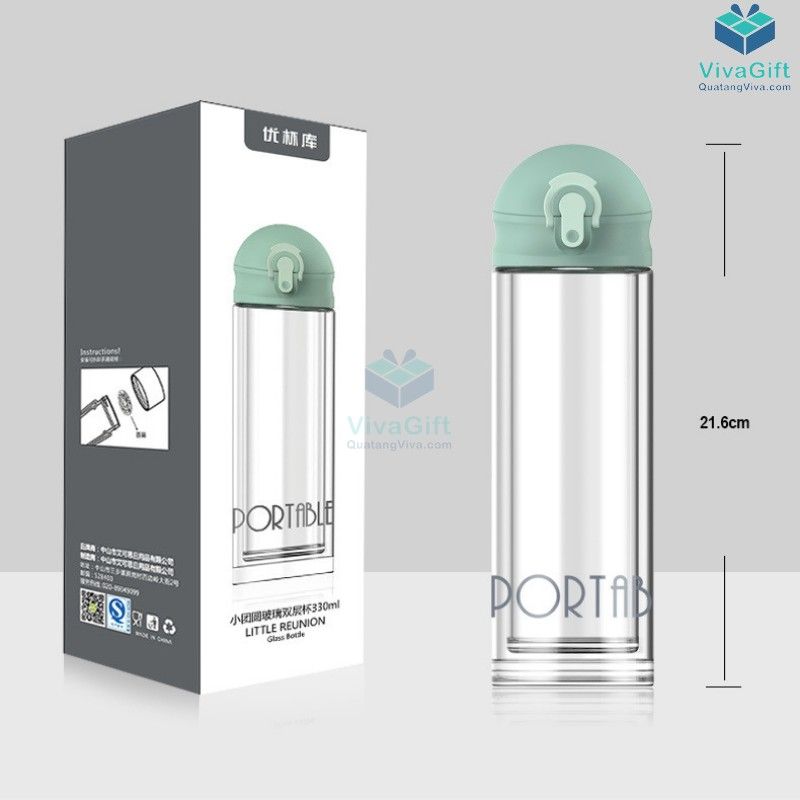 Bình Nước Thuỷ Tinh Nắp Bật 330ml Q094 khắc tên