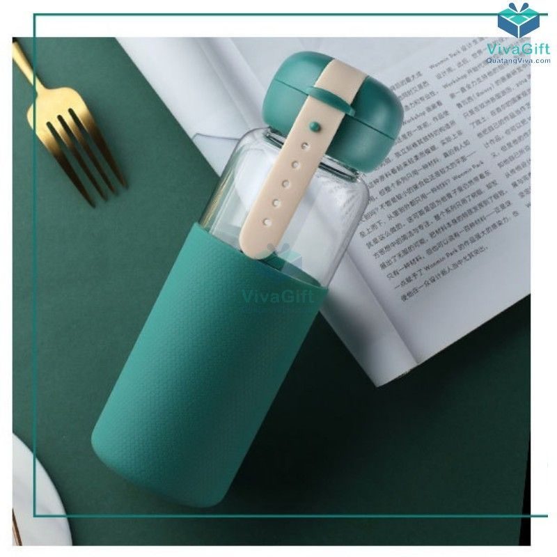 Bình Thuỷ Tinh Vỏ Silicon 350ml Q084 in tên làm quà tặng