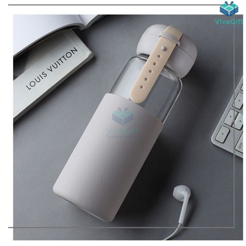 Bình Thuỷ Tinh Vỏ Silicon 350ml Q084 in tên làm quà tặng