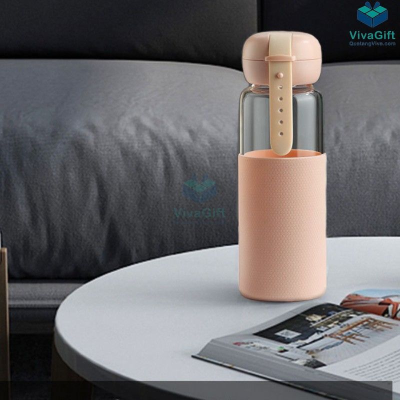 Bình Thuỷ Tinh Vỏ Silicon 350ml Q084 in logo làm quà tặng