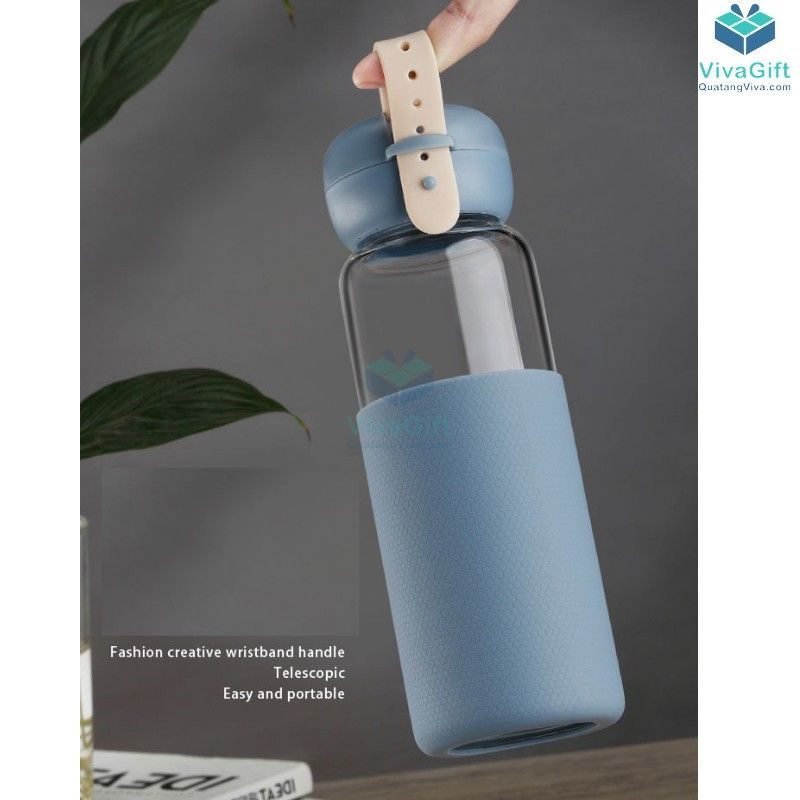 Bình Thuỷ Tinh Vỏ Silicon 350ml Q084 in logo làm quà tặng