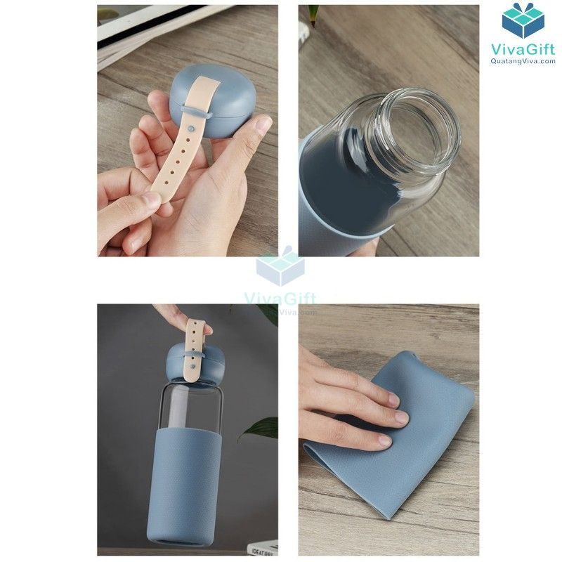 Bình Thuỷ Tinh Vỏ Silicon 350ml Q084 in logo làm quà tặng doanh nghiệp