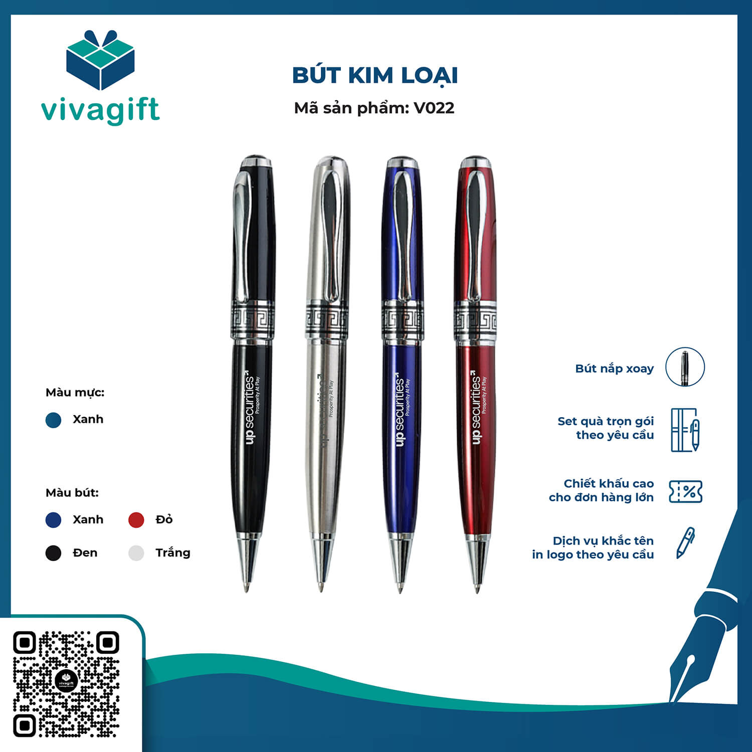 Bút Kim Loại Xoay Khắc Tên V022 Làm Quà Tặng - Quà Tặng Viva