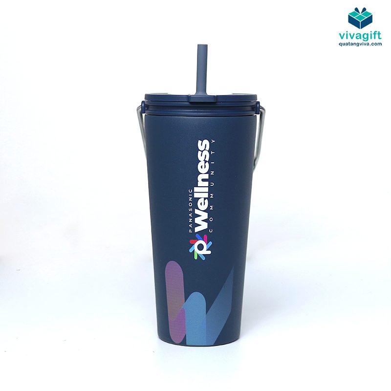 Bình Giữ Nhiệt Lock&Lock 540ml Bucket Tumbler With Straw LHC4268 Có Ống Hút In Logo