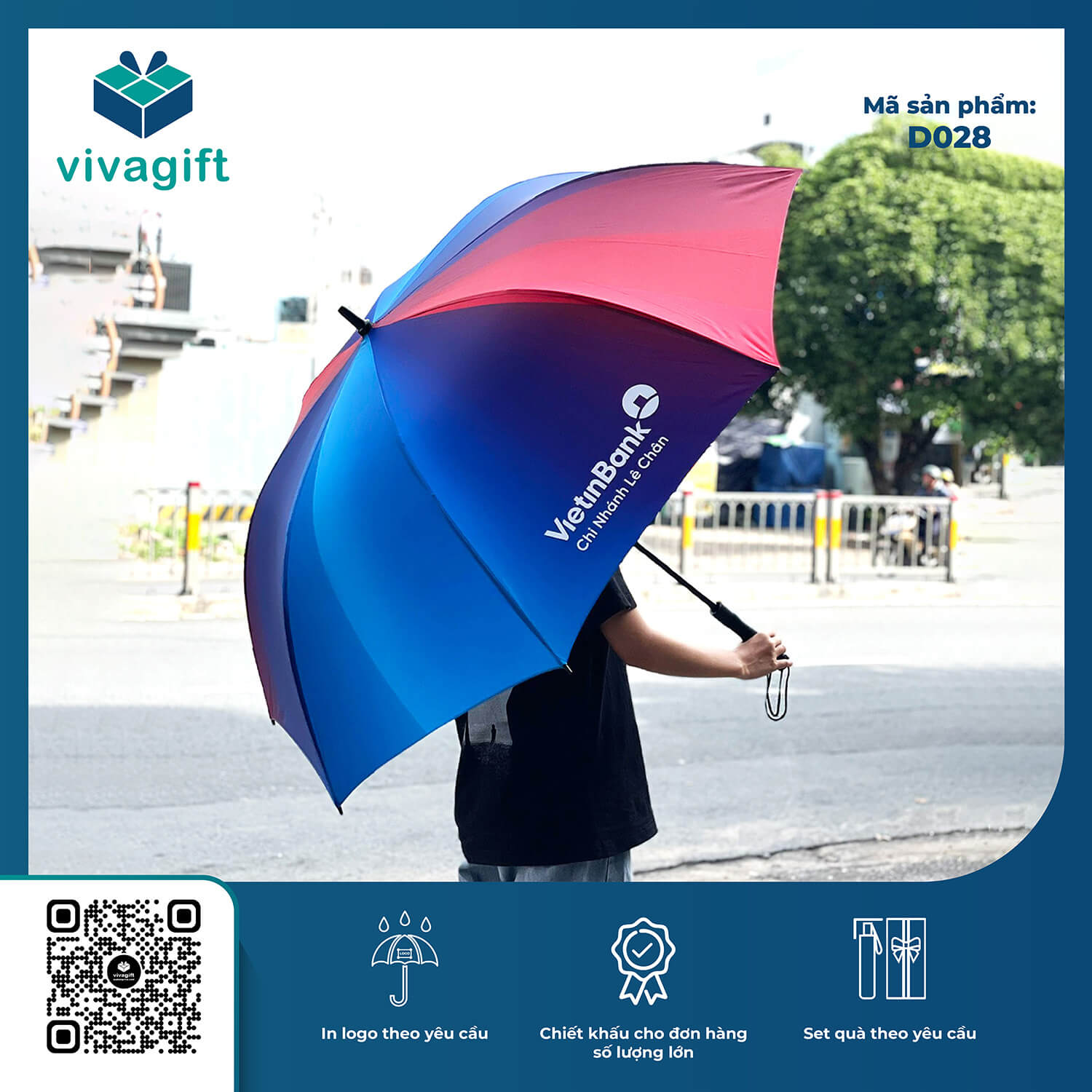 Dù Cán Thẳng - Dù Poly Cán Nhựa Bán Kính 75cm D028 - Quà tặng Viva