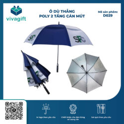 Ô Dù Thẳng Poly 2 Tầng Cán Mút Bán Kính 75cm D029 – Quà Tặng Viva