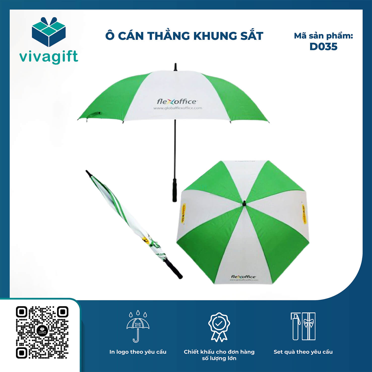 Ô Dù Cầm Tay Cán Thẳng Sắt Bán Kính 75cm D035 - Quà Tặng Viva