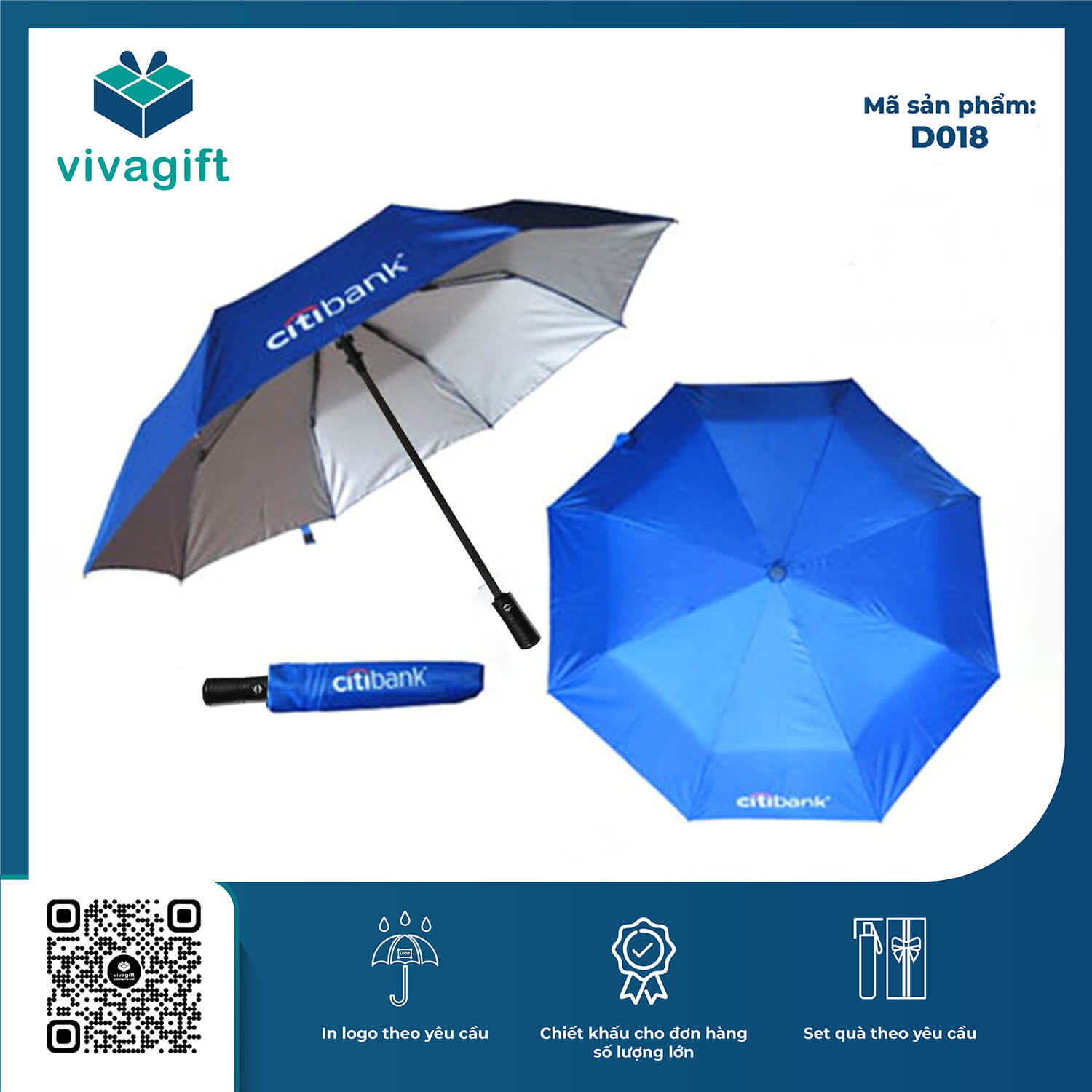 Dù Cầm Tay Gấp 3 Tự Động 2 Chiều 8 Kèo R=58cm D018 - Quà Tặng Viva