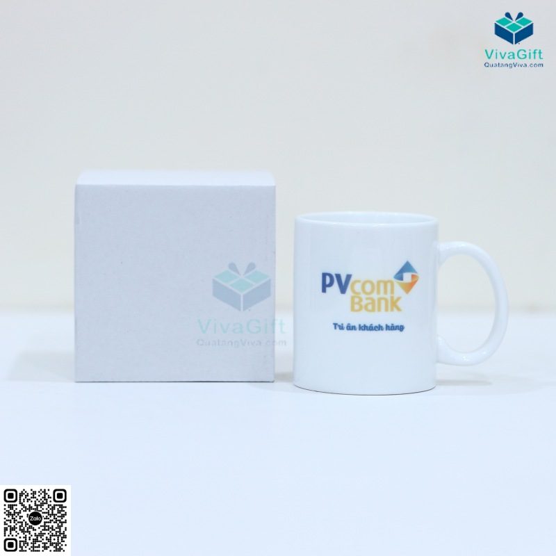 Cốc Sứ Minh Long Jasmine Trắng - 0.36L - In Logo PV Bank 9