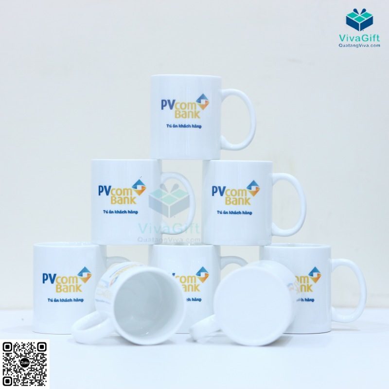 Cốc Sứ Minh Long Jasmine Trắng - 0.36L - In Logo PV Bank 5