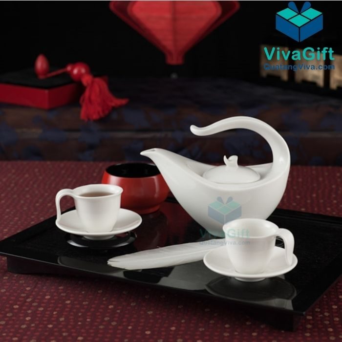 Bộ Ấm Trà Minh Long In Logo 0.45 L - Anh Vũ - Trắng Ngà 01458000003