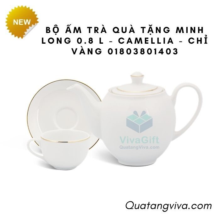 Bộ Ấm Trà Minh Long 0.8 L - Camellia - Chỉ Vàng 01803801403