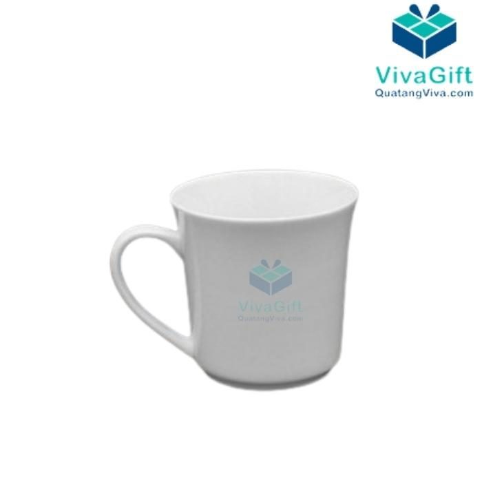 Ly Sứ Trắng Dáng Eo Có Chân In Logo Theo Yêu Cầu LS113
