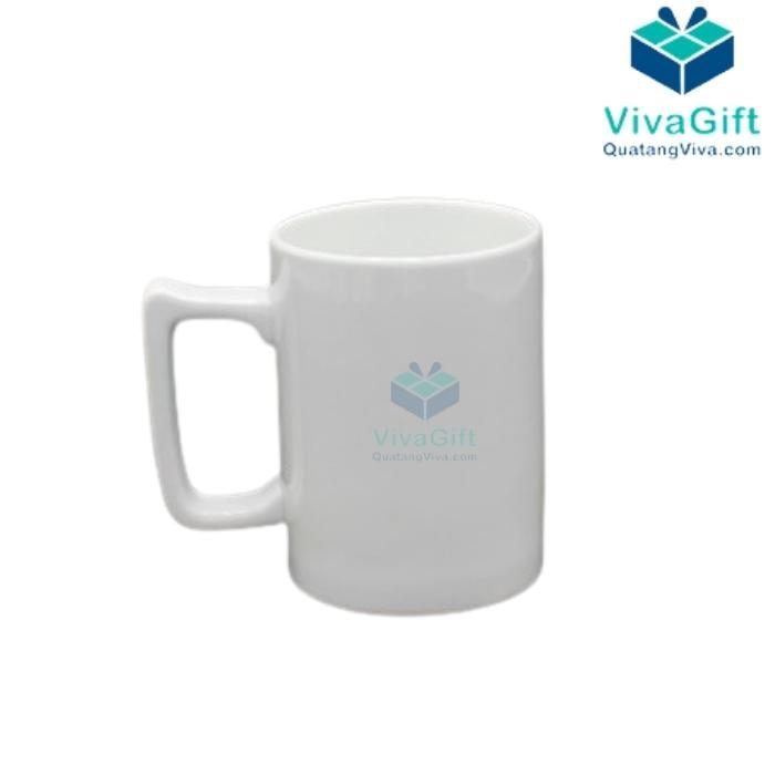 Ly Sứ Trắng Dáng Quai C Vuông In Logo Theo Yêu Cầu LS108