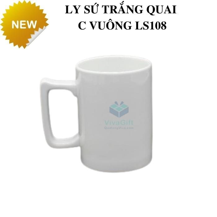 Ly Sứ Trắng Dáng Quai C Vuông In Logo Theo Yêu Cầu LS108
