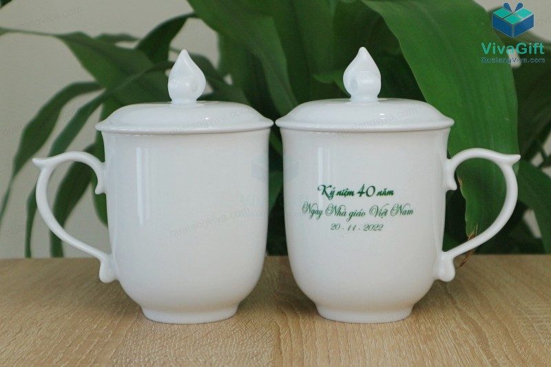 Ly Sứ Trắng Có Nắp Ngọn Lửa Bát Tràng LS102 In Logo 13