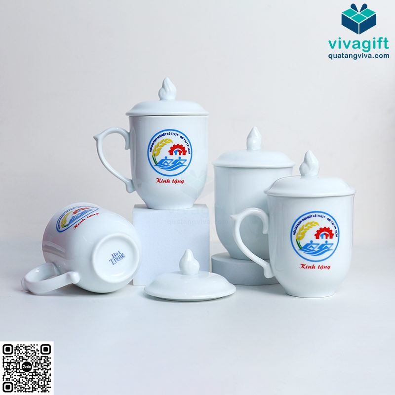 Ly Sứ Trắng Có Nắp Ngọn Lửa Bát Tràng LS102 In Logo 5
