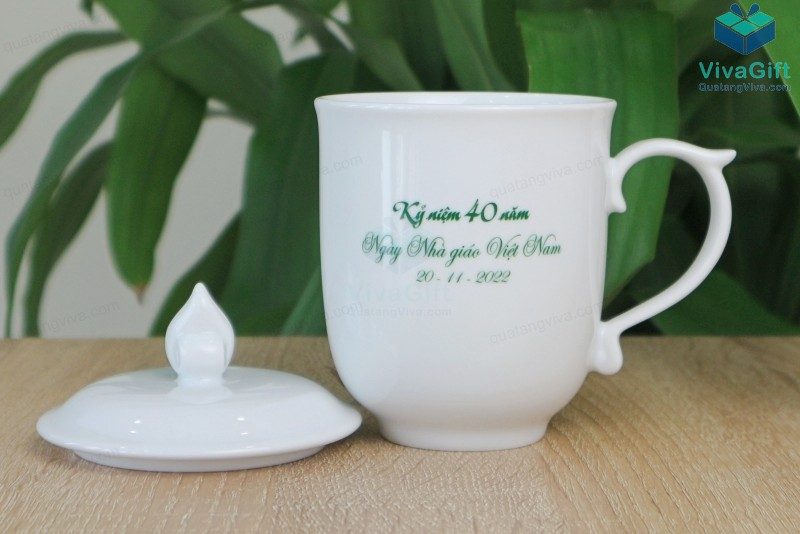 Ly Sứ Trắng Có Nắp Ngọn Lửa Bát Tràng LS102 In Logo 12