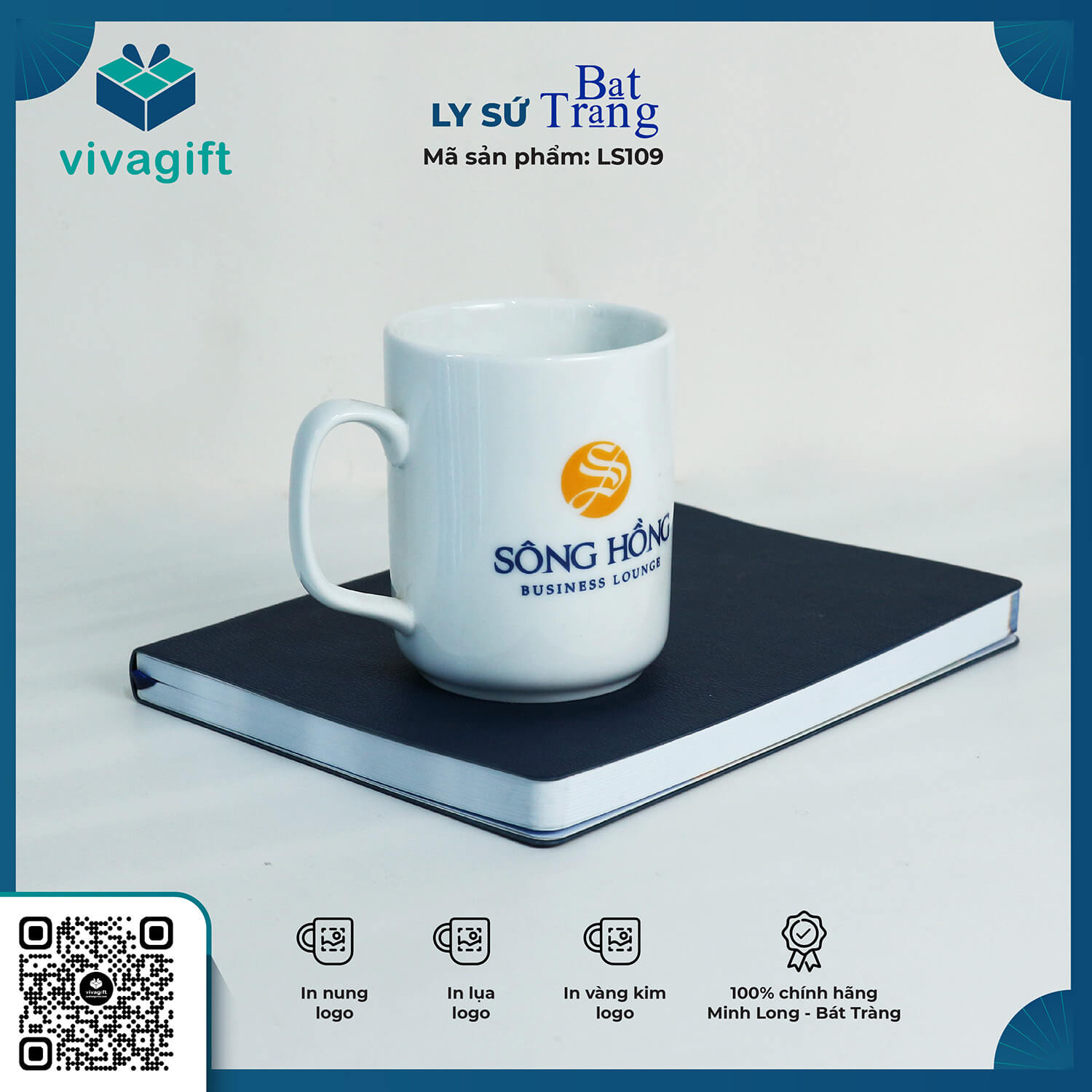 Ly Sứ Trắng Quai Số 7 In Logo Theo Yêu Cầu LS109 - Quà Tặng Viva