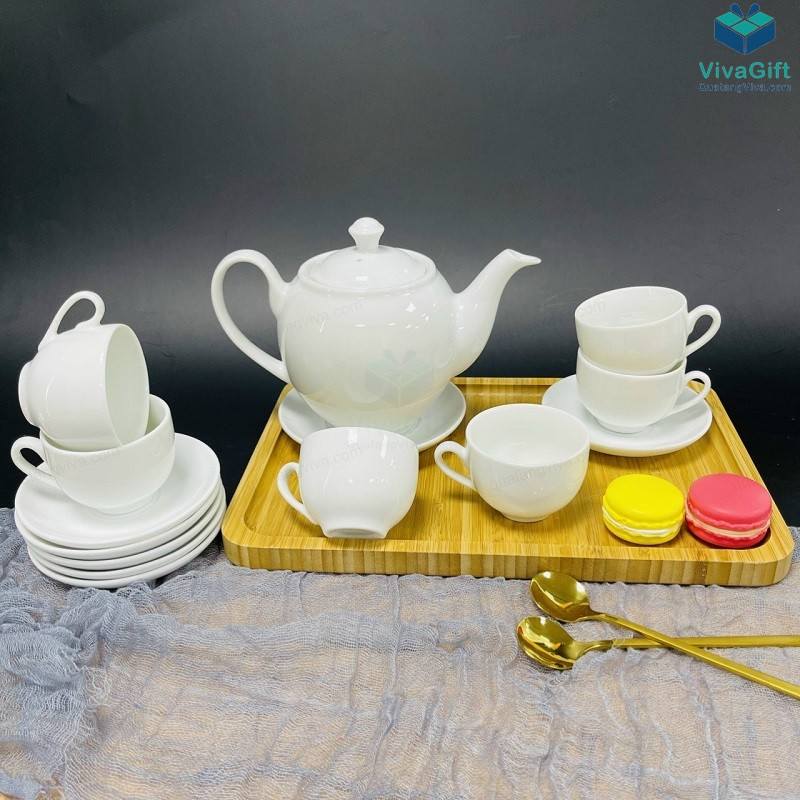 Bộ Ấm Chén Bát Tràng In Logo Quà Tặng A017 500ml 2