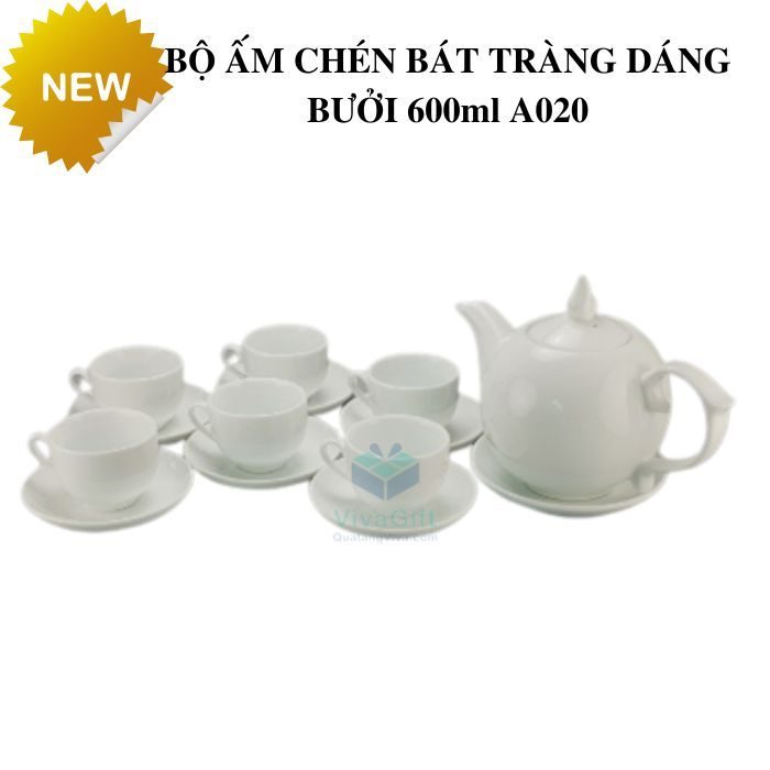 Bộ Ấm Chén Bát Tràng In Logo Quà Tặng - Bộ Bưởi 600ml A020 