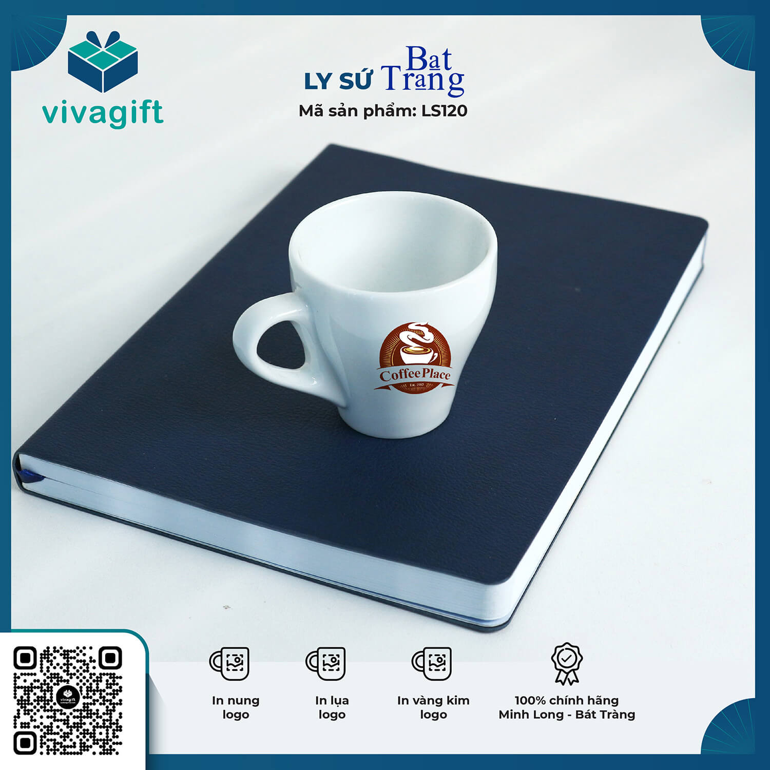Bộ Ly Sứ Trắng Espresso 2 In Logo Theo Yêu Cầu LS120 - Quà Tặng Viva