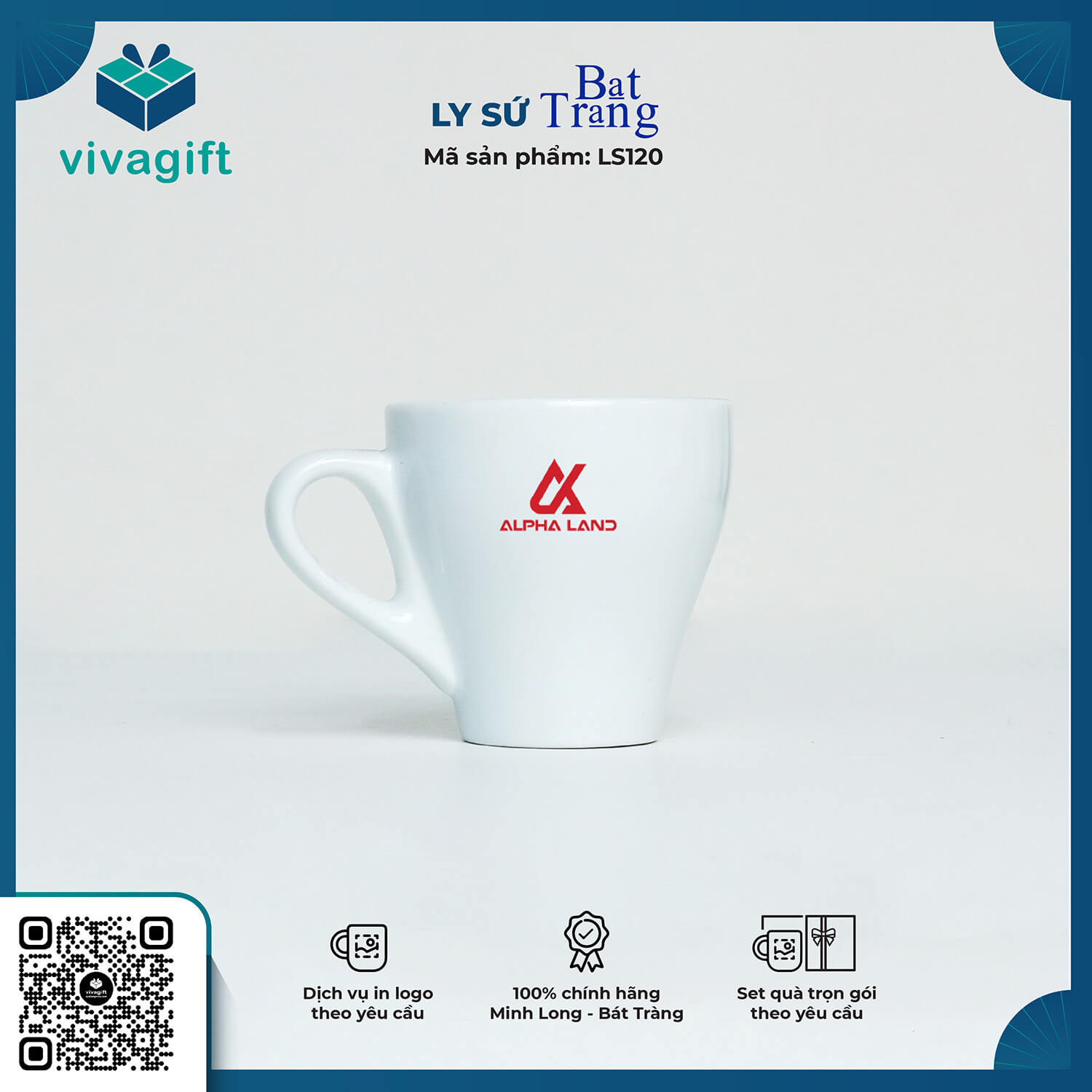 Bộ Ly Sứ Trắng Espresso 2 In Logo Theo Yêu Cầu LS120 - Quà Tặng Viva