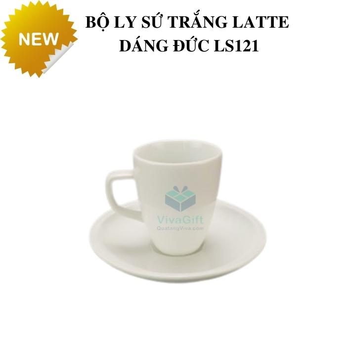 Bộ Ly Sứ Trắng Latte Dáng Đức In Logo Theo Yêu Cầu LS121