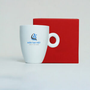 Ly Sứ Trắng Quai Tròn In Logo Theo Yêu Cầu LS128 - Quà Tặng Viva