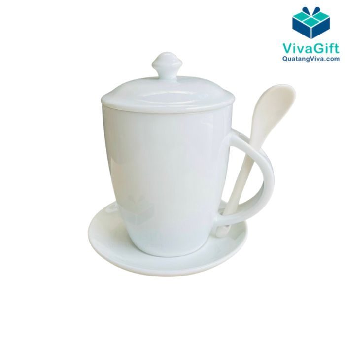 Ly Sứ Bát Tràng Quai Cầm Liền Thìa Có Nắp Đậy LS131 2