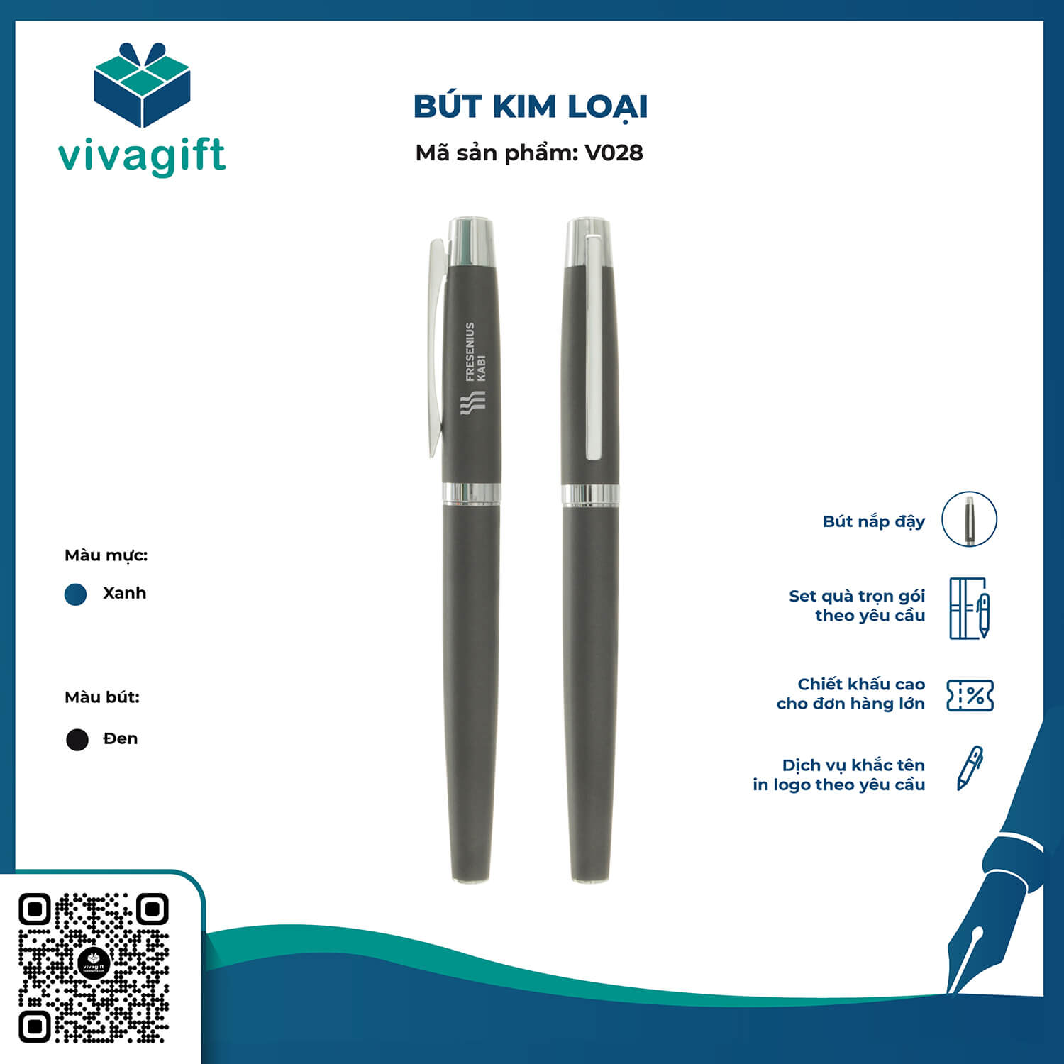Bút Kim Loại Nắp Đậy Khắc Tên V028 - Quà Tặng Viva