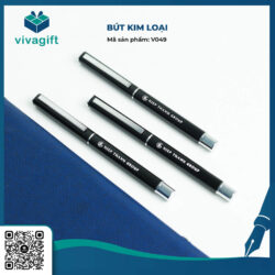 Bút Bi Kim Loại Nắp Đậy Đen V049 – Quà Tặng Viva