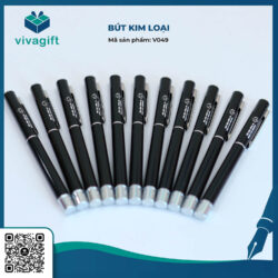 Bút Bi Kim Loại Nắp Đậy Đen V049 – Quà Tặng Viva