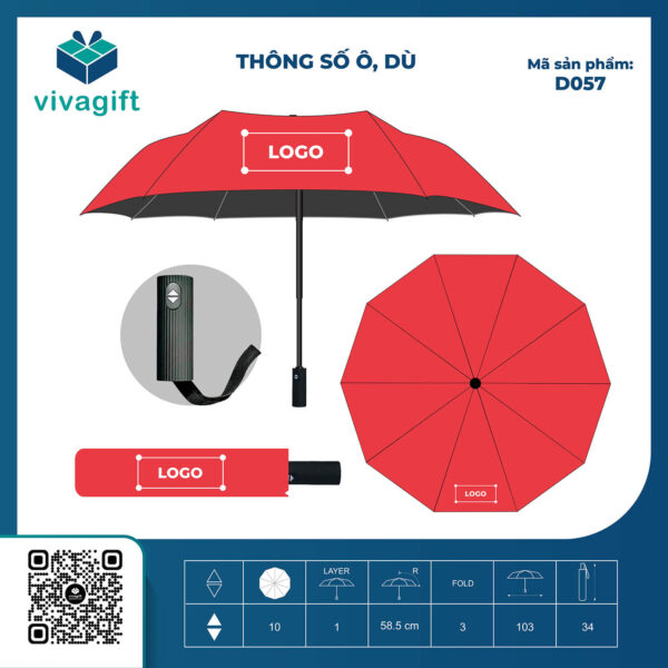 Ô Dù Gấp 3 Tự Động 2 Chiều 10 Kèo R=58cm (Có Vân Sọc) D057 - Quatangviva.com