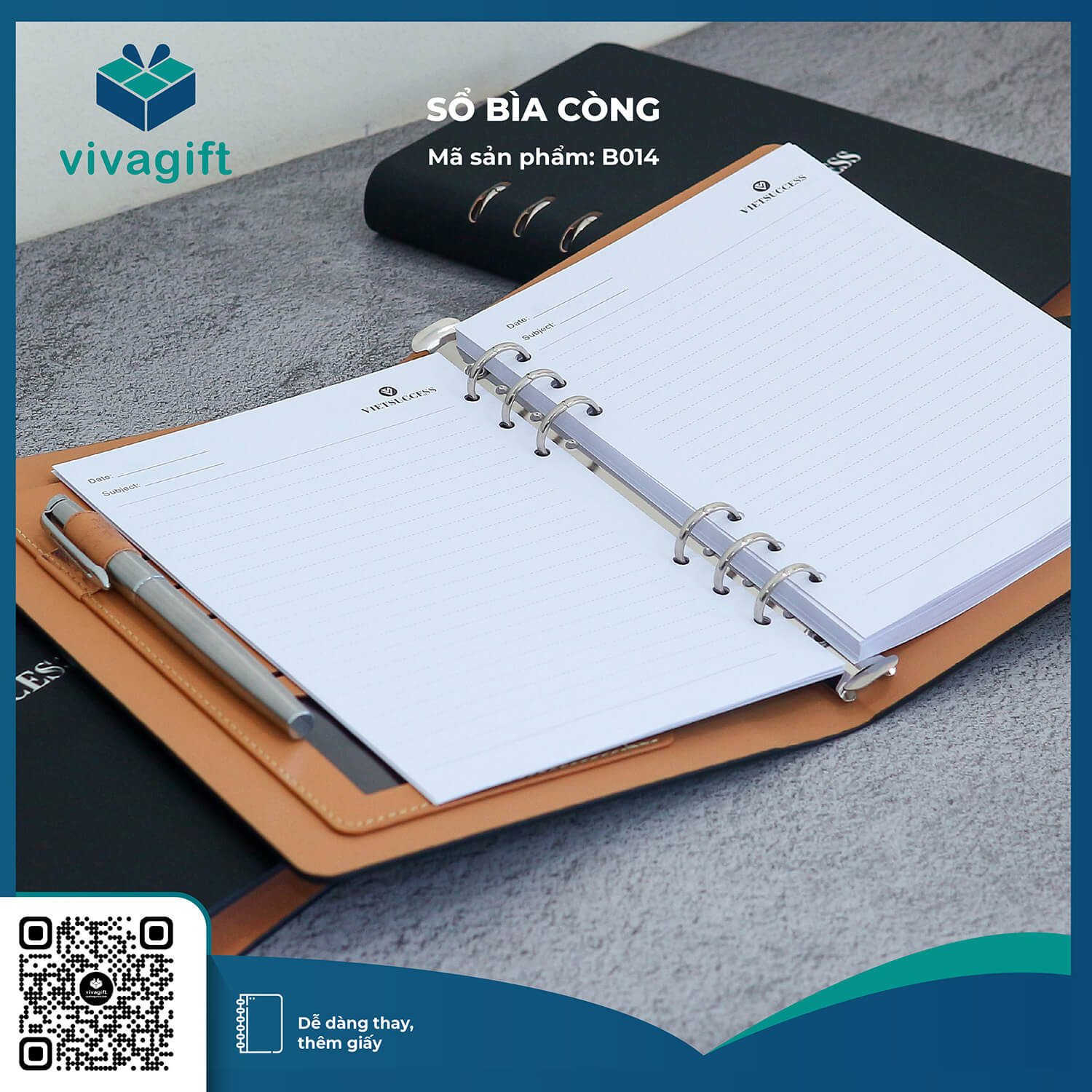 Sổ Tay Bìa Còng B014 Da PU - Quà Tặng Viva